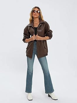 AUTOMET Women's Oversized Leather Jackets Faux Suede 2024