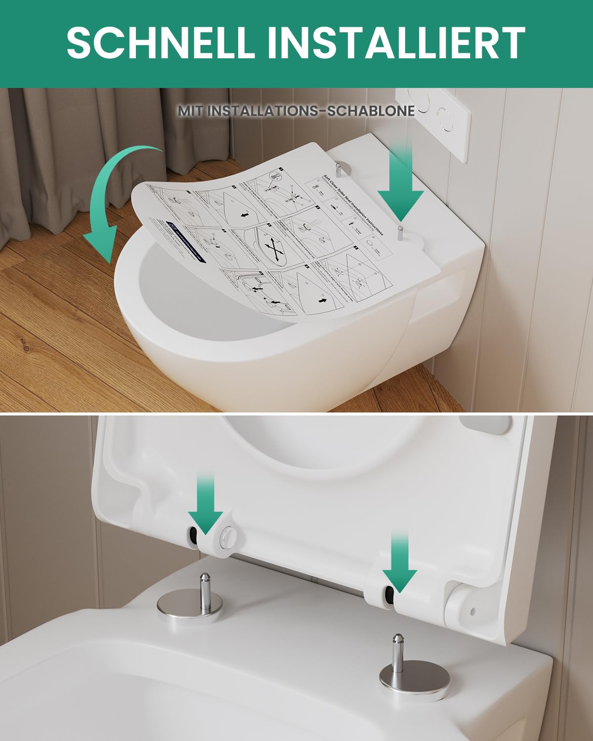 ANYCEE Toilettendeckel mit Absenkautomatik 46x36.5 CM, WC Sitz aus Duroplast, Klodeckel mit Antibakterielle, Toilettensitz D-Form, WC Deckel mit Quick-Release,Toilettenbrille universal, Klobrille Weiß