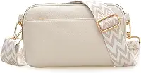 Bolsas transversais com zíper triplo para mulheres, bolsas de couro vegano, bolsas de ombro pequenas com alça larga