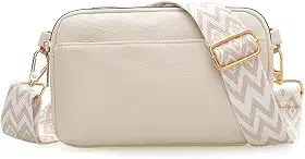 Bolsas transversais com zíper triplo para mulheres, bolsas de couro vegano, bolsas de ombro pequenas com alça larga