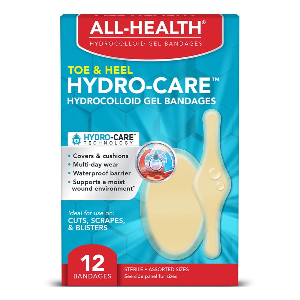 Hydrocolloid Gel Bandages, Assorted Sizes, 12 ct | First Aid for Blisters or Wound Care