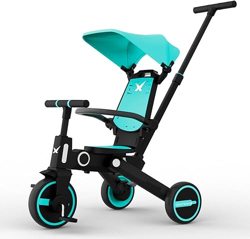 Trixplorer Triciclo 7 en 1 para niños pequeños, mango de empuje extraíble, asiento giratorio de 360, toldo ajustable, arnés de seguridad,