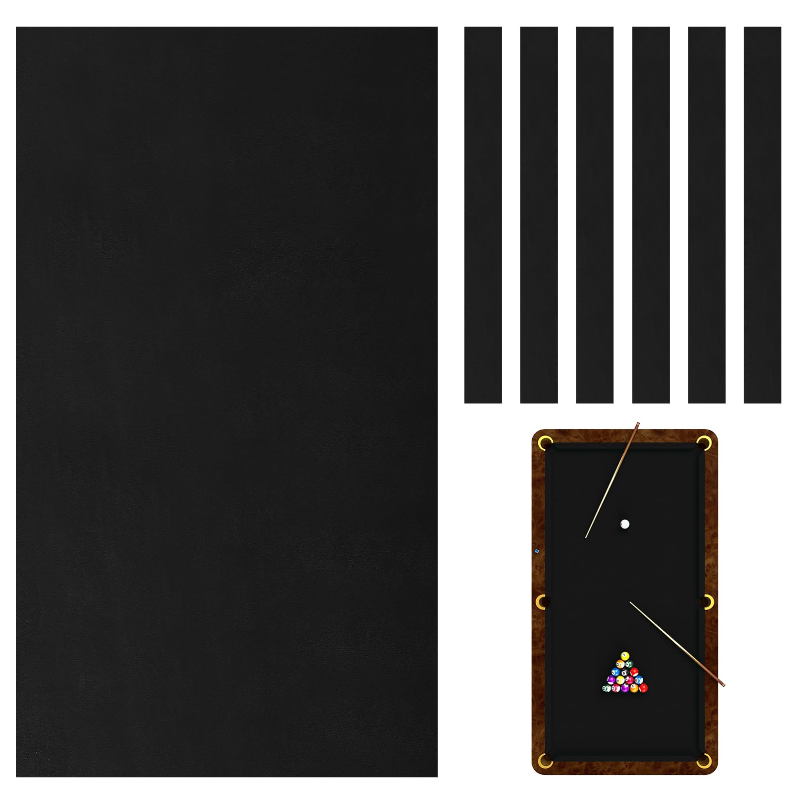Mixweer Billiard Cloth 8.53ft Pool Table Felt with 6 Cloth Strips Pre Cut Pool Table for Home Clubs Bars Indoor Sports Game(Black)
