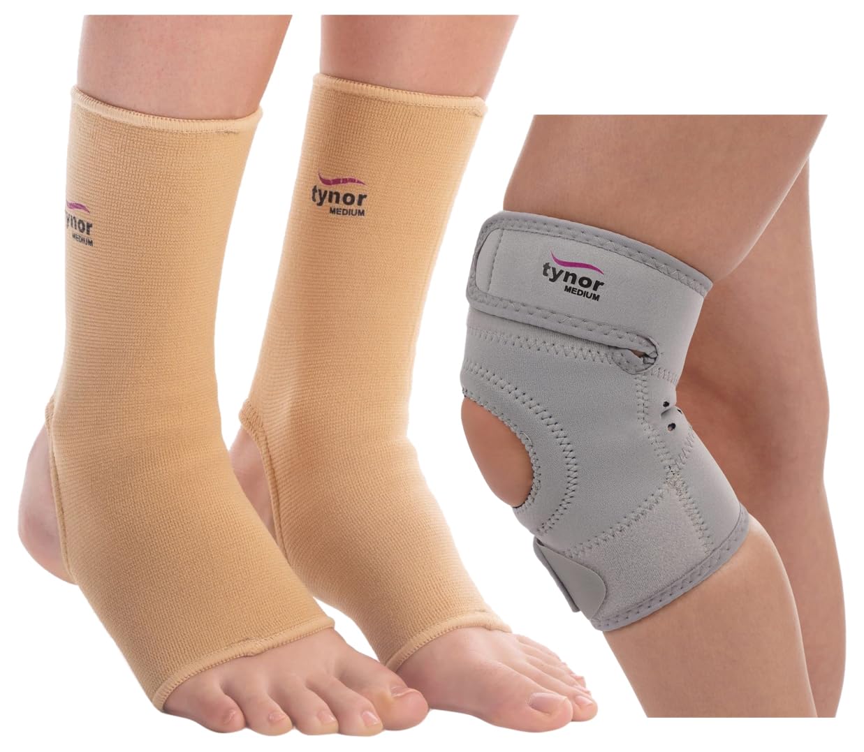 TYNOR Knee Support Sportif (Neo) (XL(22.0-24.4)) Anklet, Beige, Large, Pack of 2