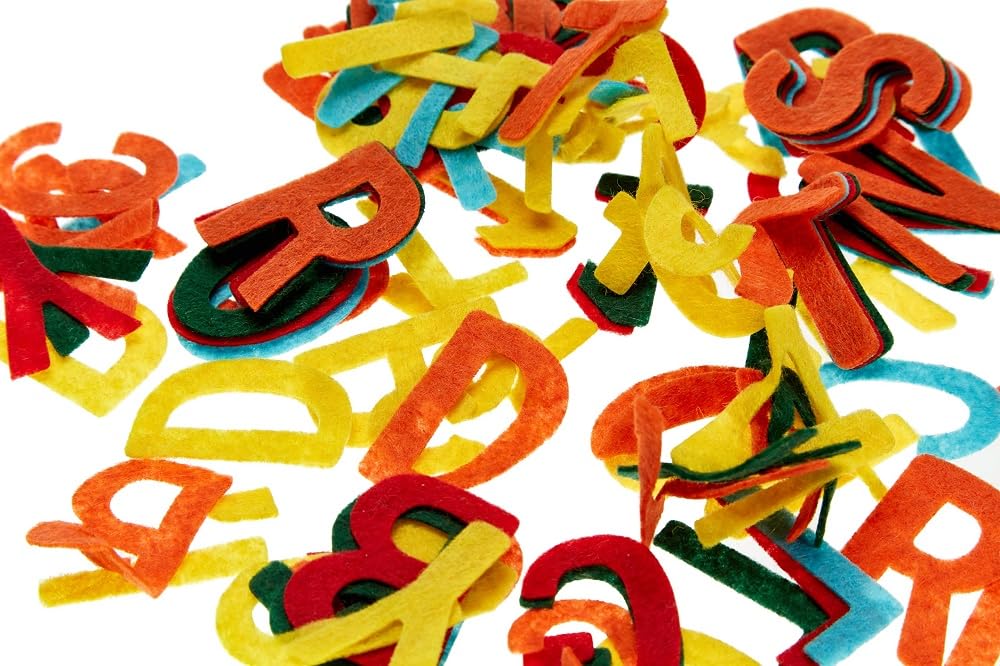 RAYHER Felt Letters and Numbers in five colours, for decorating and learning, 4cm, approx. 230pcs