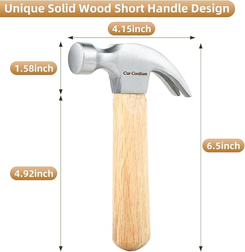 Miniatura 2 de Martillo, martillo de garra con mango de madera y cabeza de martillo de acero, martillo pequeño de 8 onzas para casa y bricolaje