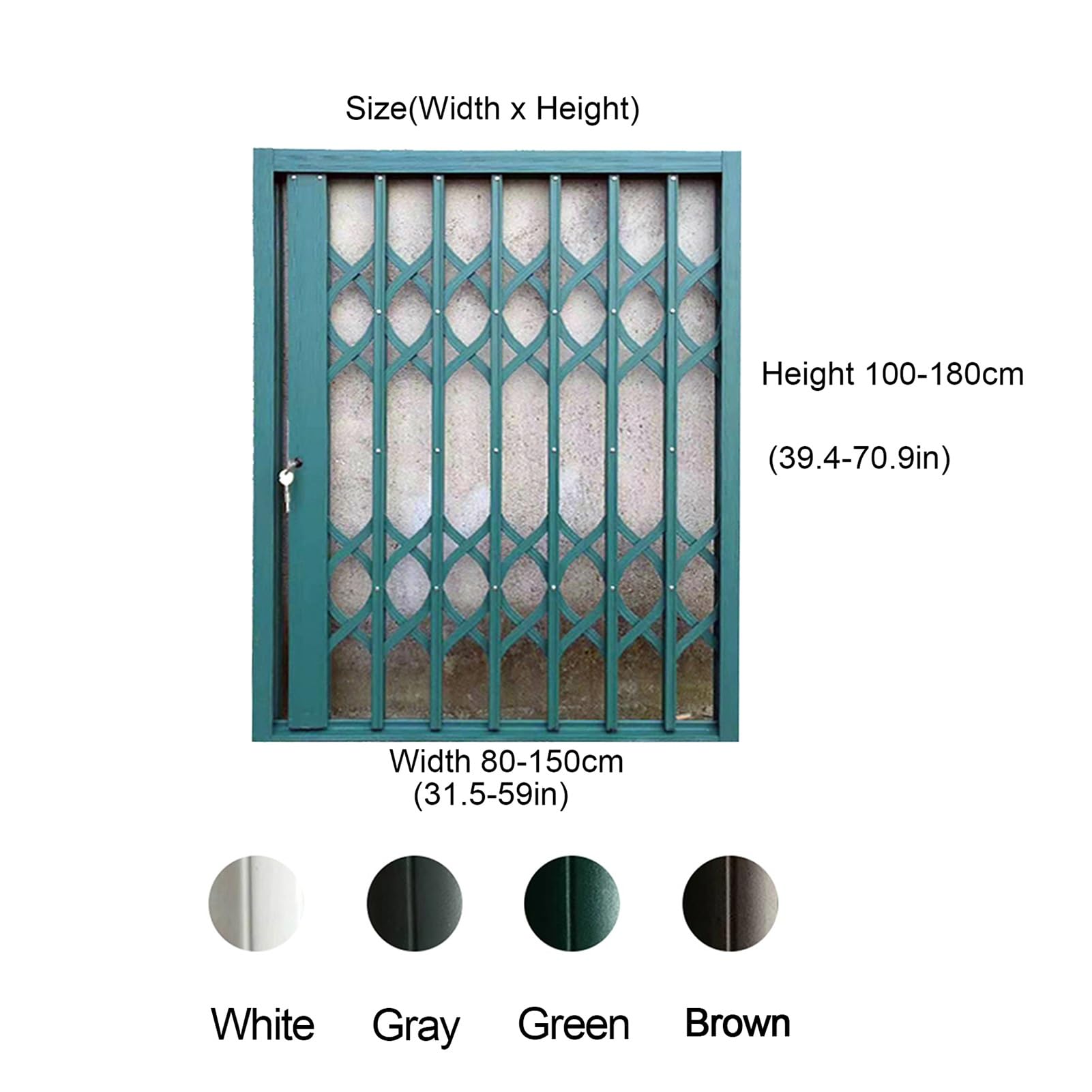 Barres de sécurité coulissantes extérieures verrouillables en aluminium, porte anti-effraction pliable, barrière de protection élégante et durable pour fenêtres de maison (vert, 80 x 170 cm)