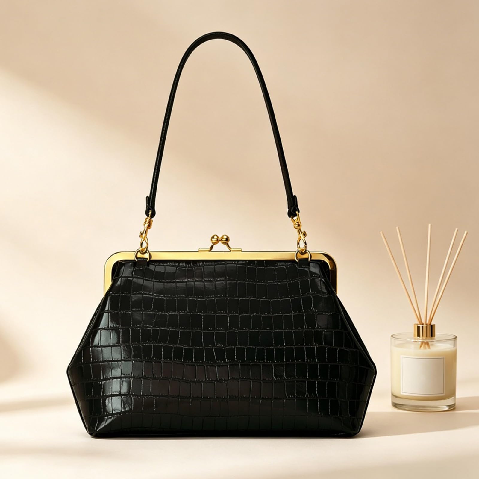 Bolso de mujer vintage estilo clásico con asa superior de PU, gran capacidad, cierre de beso, bandolera desmontable para viajes, compras, trabajo, fiesta y uso diario