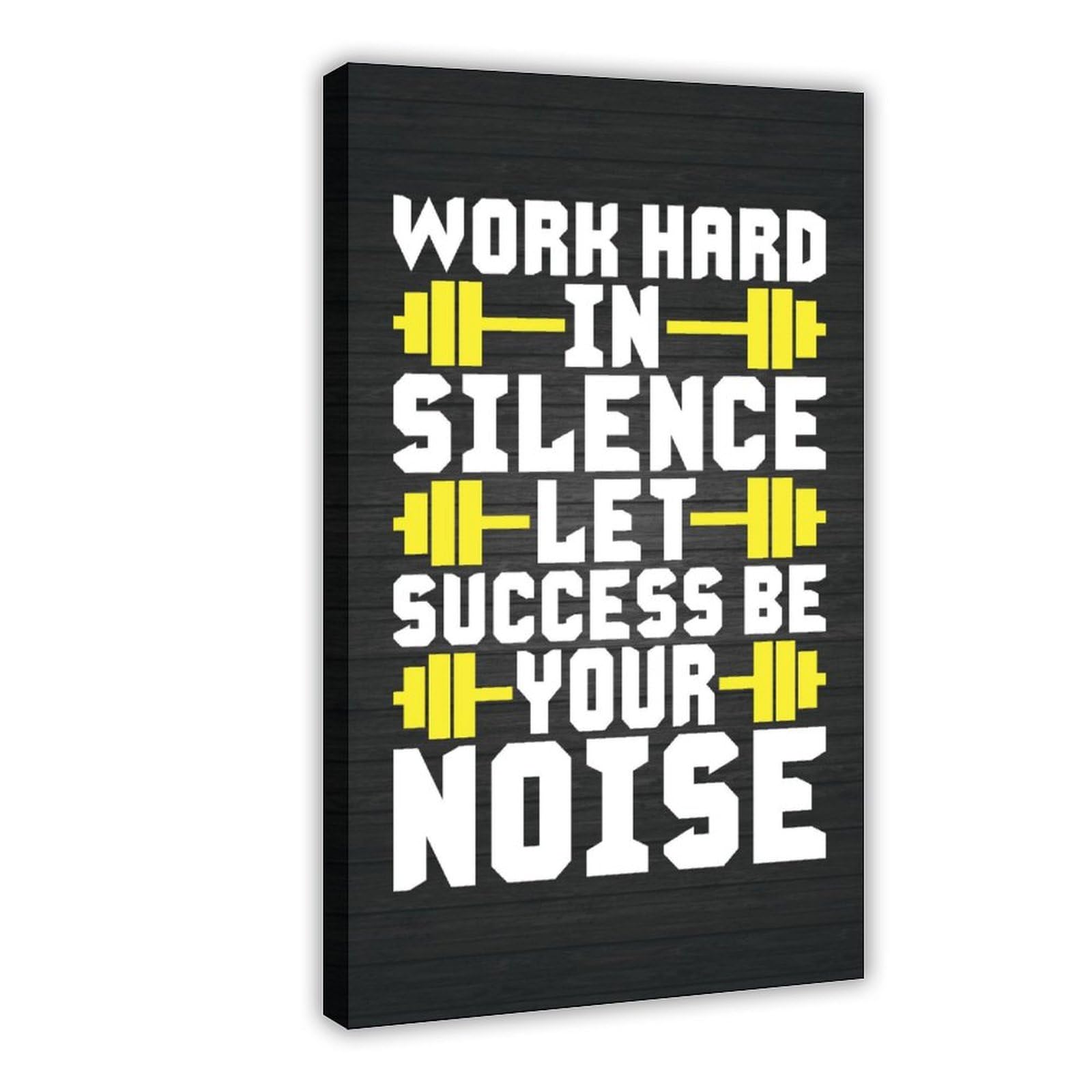 Póster motivacional con texto en inglés "Work Hard In Silence" con cita moderna de ejercicio físico para gimnasio, hogar, estudio, oficina, decoración de 60 x 90 cm