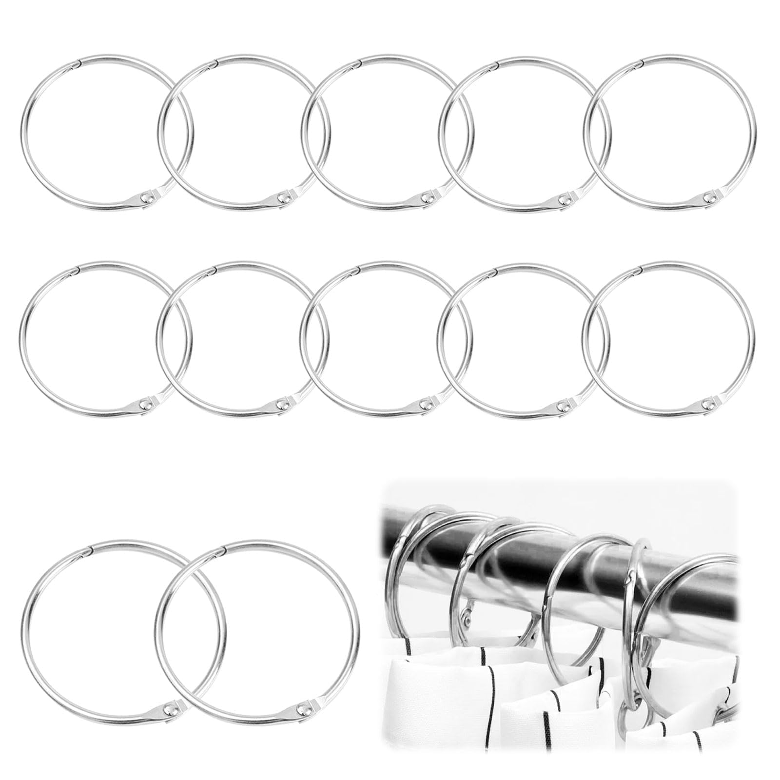 12 Pcs Metal Shower Curtain Rings, Rustproof Hooks for Bathroom Easy Glide for Shower Rail Changing Room, Windows, Hotel
