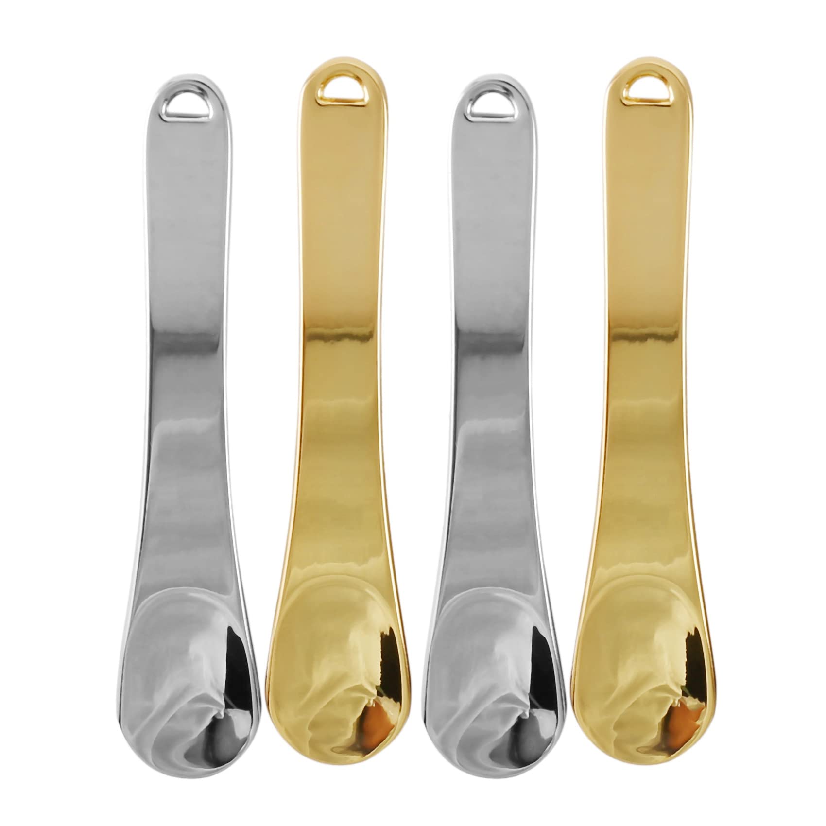 XUJIAN 4 Pack Metal Spatula, Mini Spoon, Beauty Scoop for Facial Cosmetic, Mask (Silver & Gold)