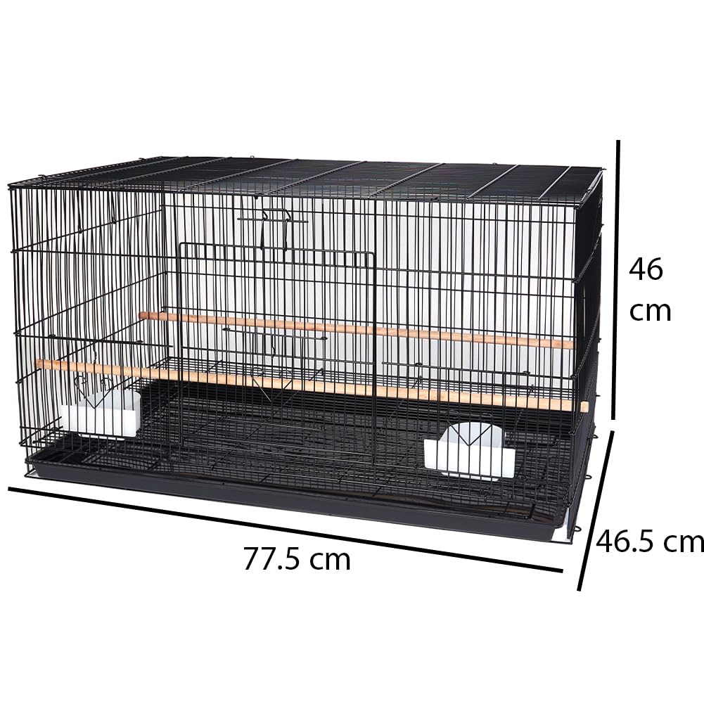 BAKAJI Gabbia Voliera per Uccelli Forma Rettangolare da 77,5 cm in Metallo, ideale per Pappagalli, Parrocchetti, Volatili, con vassoio Scorrevole e Posatoi in Legno, Gabbietta Impilabile (Nero)