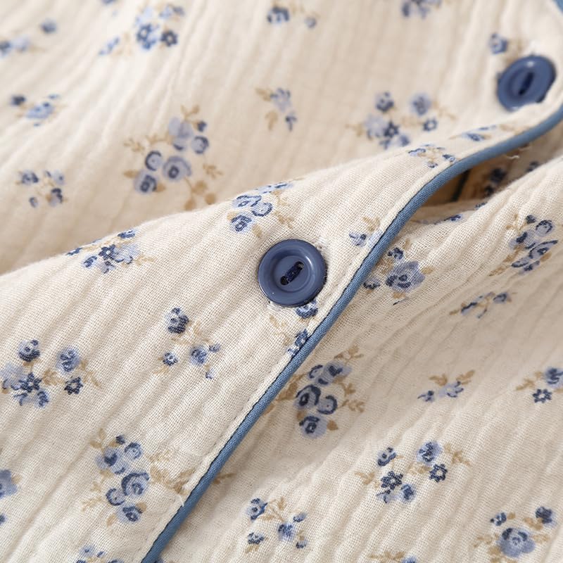 Womens Cotton Gauze Pajama Set Floral Print 2 Piece Pj Set Long Sleeve Fall Sleepwear Cute Pj Sets3