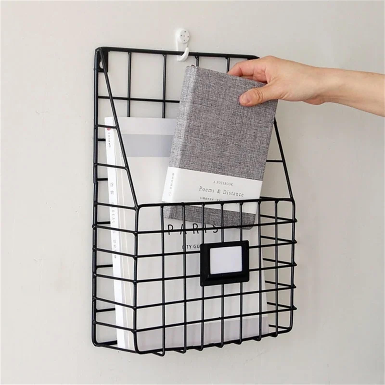 Organizzatore di posta Cestello in filo metallico Portariviste montato a parete Ripiano portadocumenti sospeso Per Casa(Black)