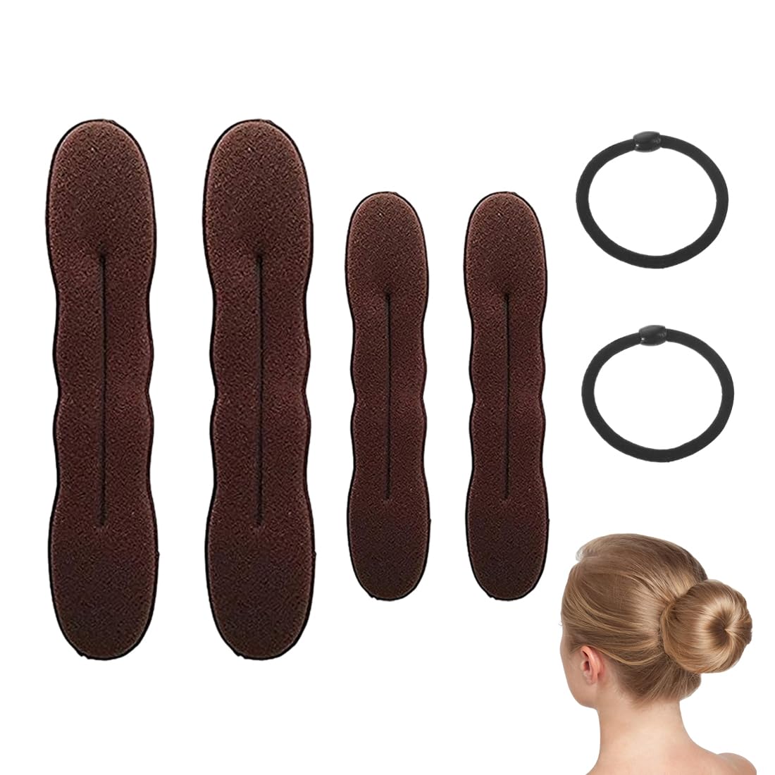 4 Pezzi Chignon per Ciambella, Magici Fermagli per Capelli in Corda di Pelle, Strumento per Creare Acconciature Updo, Per Donne, 2 Dimensioni, Colore Caffè