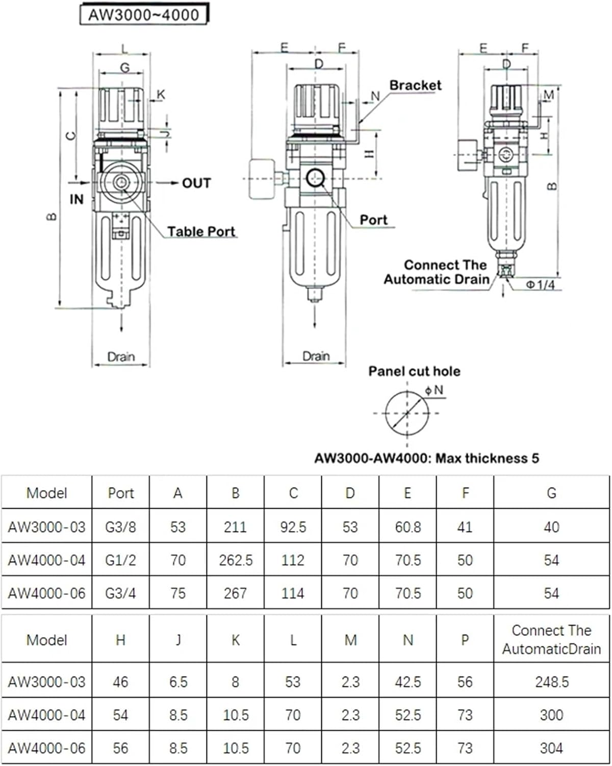 1pcs AW2000-02 AW3000-03 AW4000-04 AW4000-06 AW5000-06/10 Pressure Regulator Oil Trap Filter for Compressor Air Processor(AW3000-03 Copper,Manual)