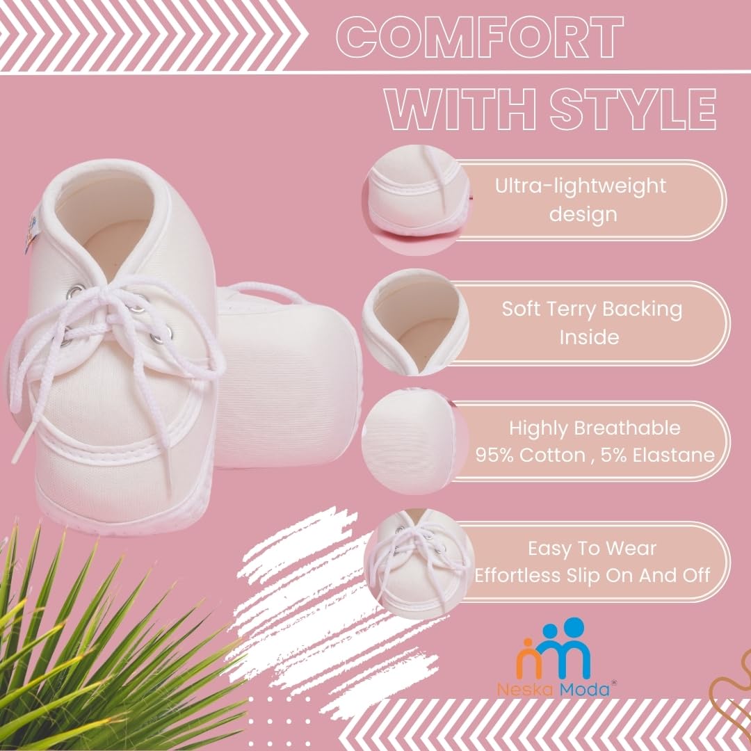 Neska Moda 6 To 12 Months Baby Boys & Baby Girls Cotton Lace Booties-(White)-BT2157