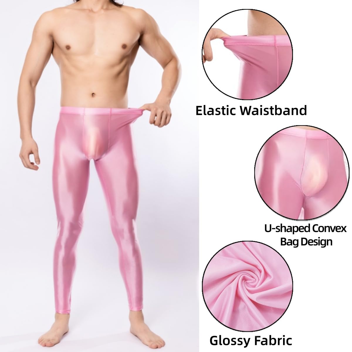 Leggings lucidi da uomo, a vita alta, controllo della pancia, pantaloni sportivi lucidi per yoga, leggings elasticizzati in spandex per discoteca anni '80, slim fit, tinta unita, pantaloni a lunghezza