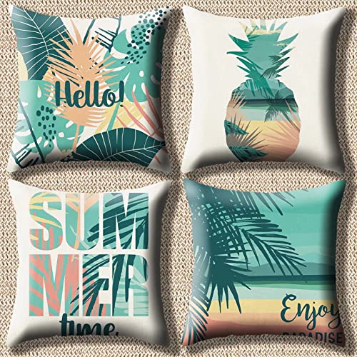 Lot de 4 housses de coussin 40 x 40 cm - Imperméable - Pour l'extérieur - 40 x 40 cm - Imperméable - Multicolore - Blanc - Vert - Gris - ColorF Cover