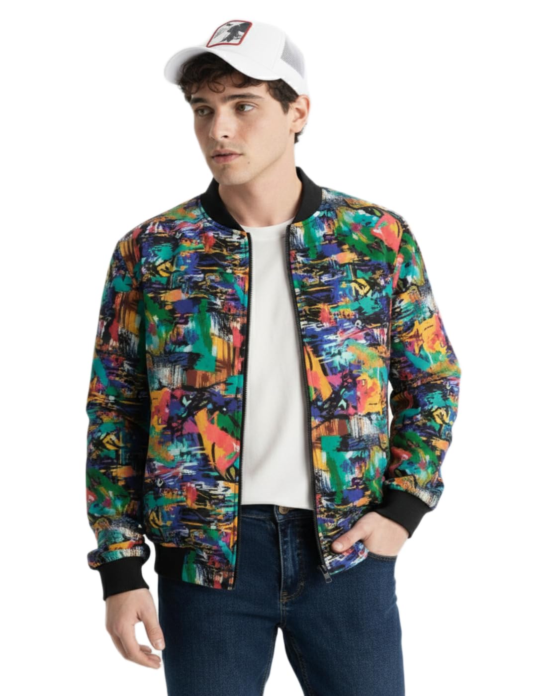 Berrylush Menâ€™s Casual Bomber Jacket | Printed Jacket | Perfect for Travel, College in multi