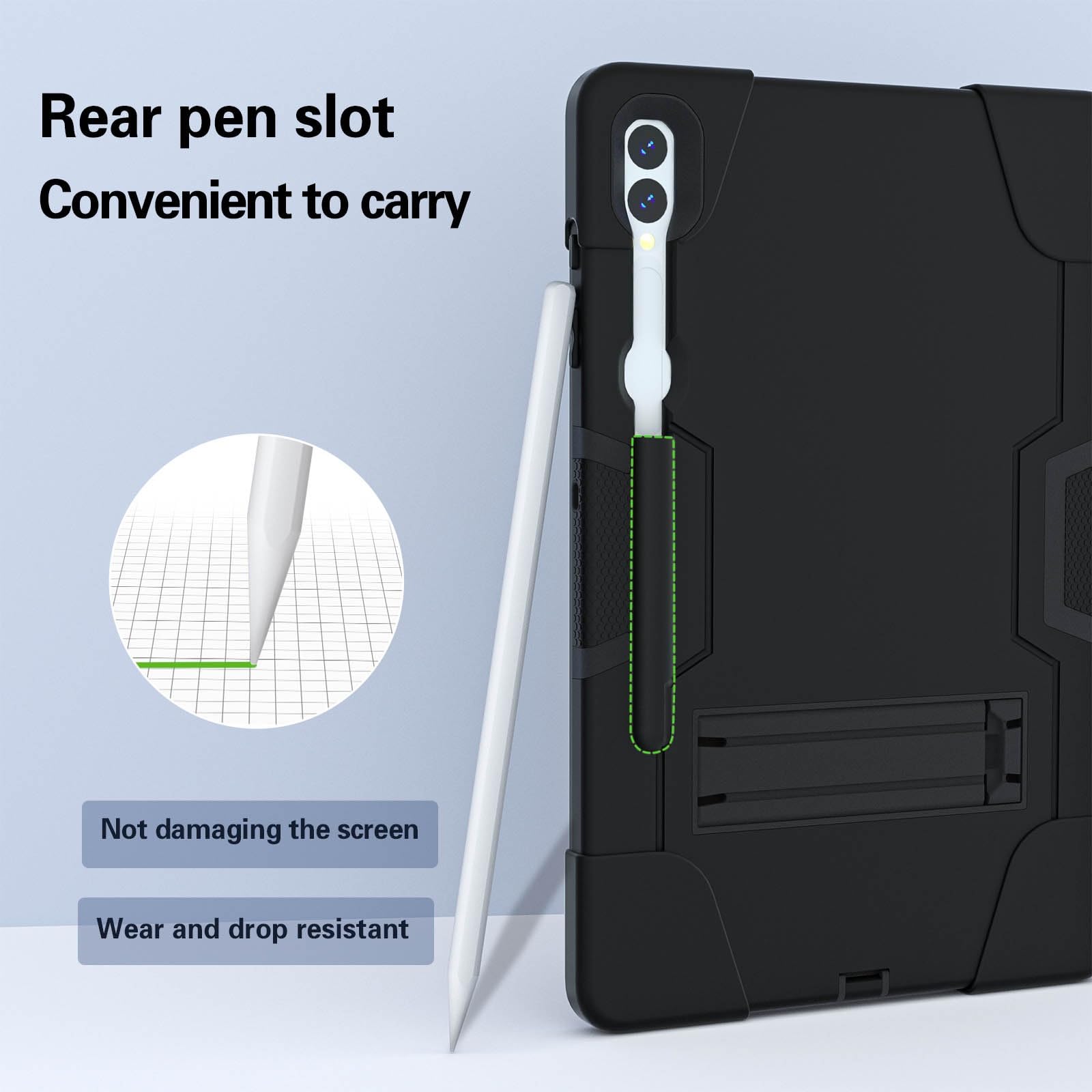 Do Samsung Galaxy Tab S9 Plus/Tab FE Plus SM-X810/X818U 31.5 cm (2023) etui silikonowe do tabletu z podpórką, wytrzymała, odporna na wstrząsy obudowa, wytrzymała osłona ochronna (czarna)