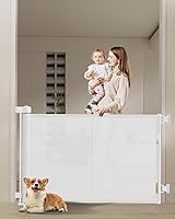 Vista 8 de Puertas de bebé retráctiles de 59 pulgadas, puerta retráctil de 34 pulgadas de alto con diseño de tira reforzada para evitar que los bebés se