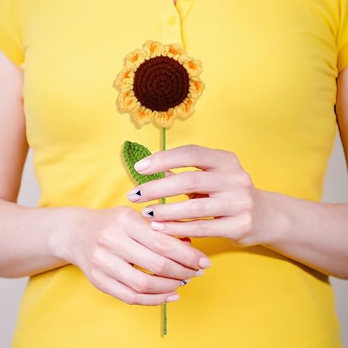 Miniatura 5 de Gadpiparty Margarita artificial de ganchillo de girasol de punto con decoración de tallo hecho a mano ramo de flores de sol para centros de mesa