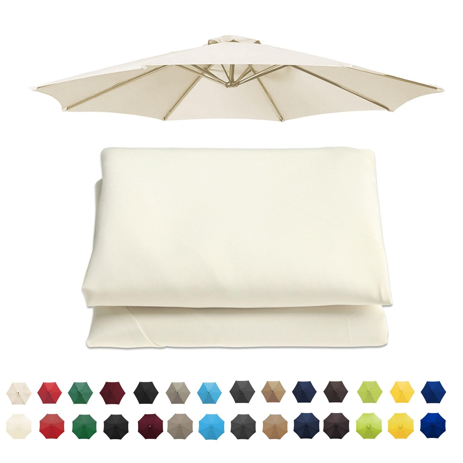 6.5/8.8/9.8ft (200cm/270cm/300cm) Sun Umbrella Replacement Cloth 6/8 Arms UV 50+ Protection Replacement Parasol Fabric Canopy For Standard & Cantilever Parasols(Color:White,Size:8 ribs-3m(9.8ft))
