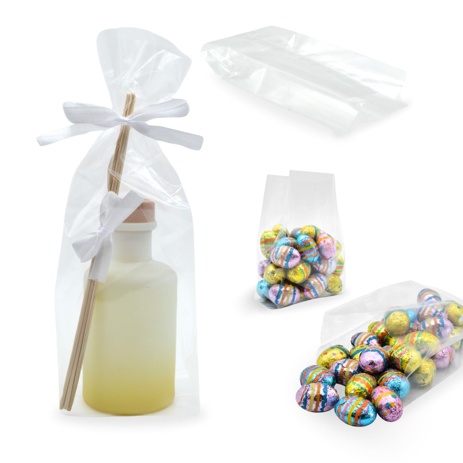 celloexpress 3.5" x 2.5" x 11" (Long) Gusset Bag Party Bags for Favour Crafts Sweets Display Gifts Crimp Clear Cellophane Cello - Pack of 500