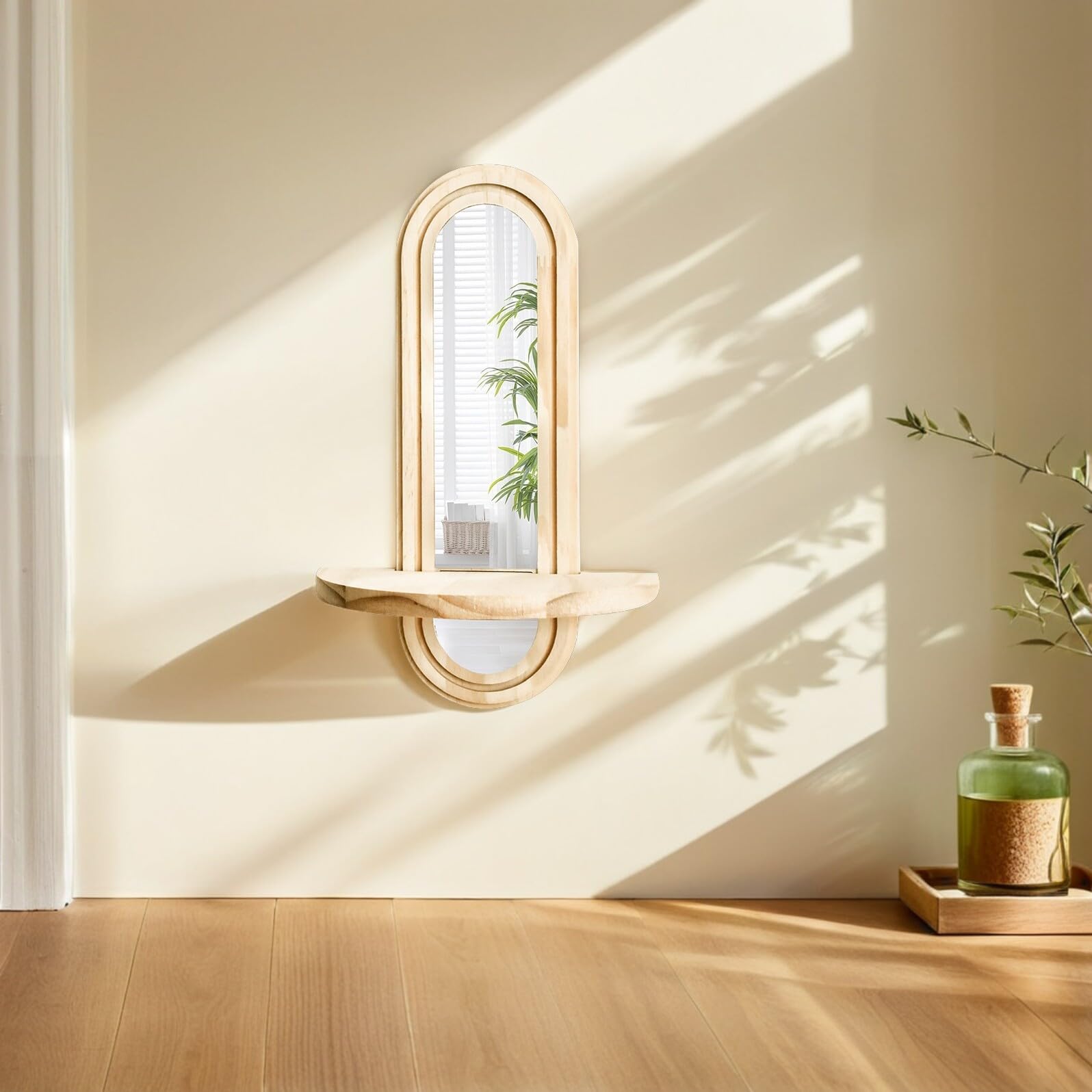 ORFOFE 2 Pièces Étagères Murales Bois avec Miroir Réfléchissant Support Plante Suspendu à Fente Robuste pour Chambre Salon Entrée Salle de Bain