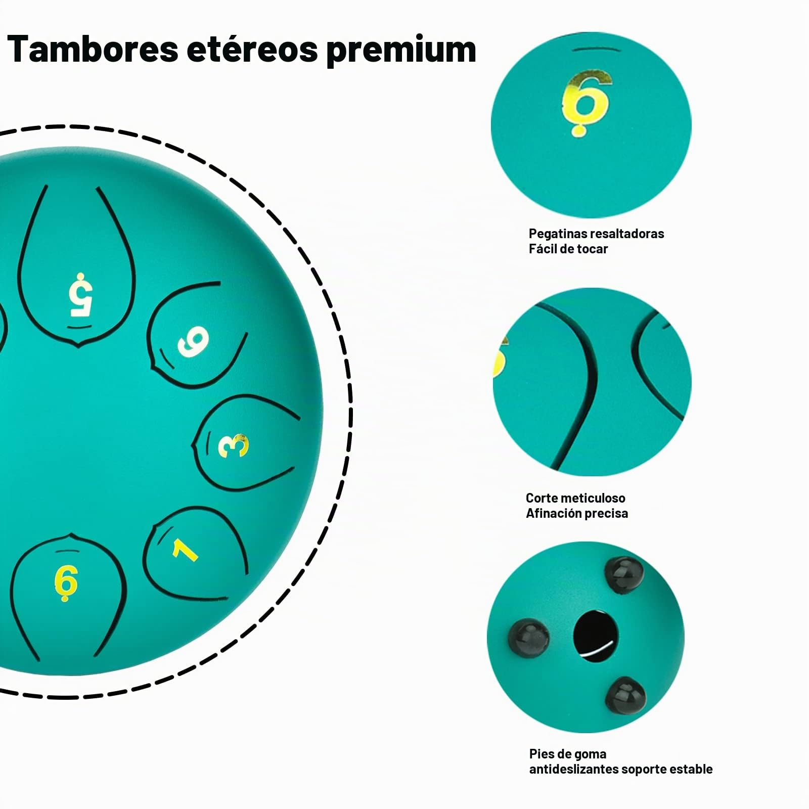 Tambor de Lengua de Acero 6 Pulgadas 8 Notas Drum Mini Tambor de Percusión Instrumento Musical Tambor de Mano con 2 Mazos para Infantil, Adulto, Principiante