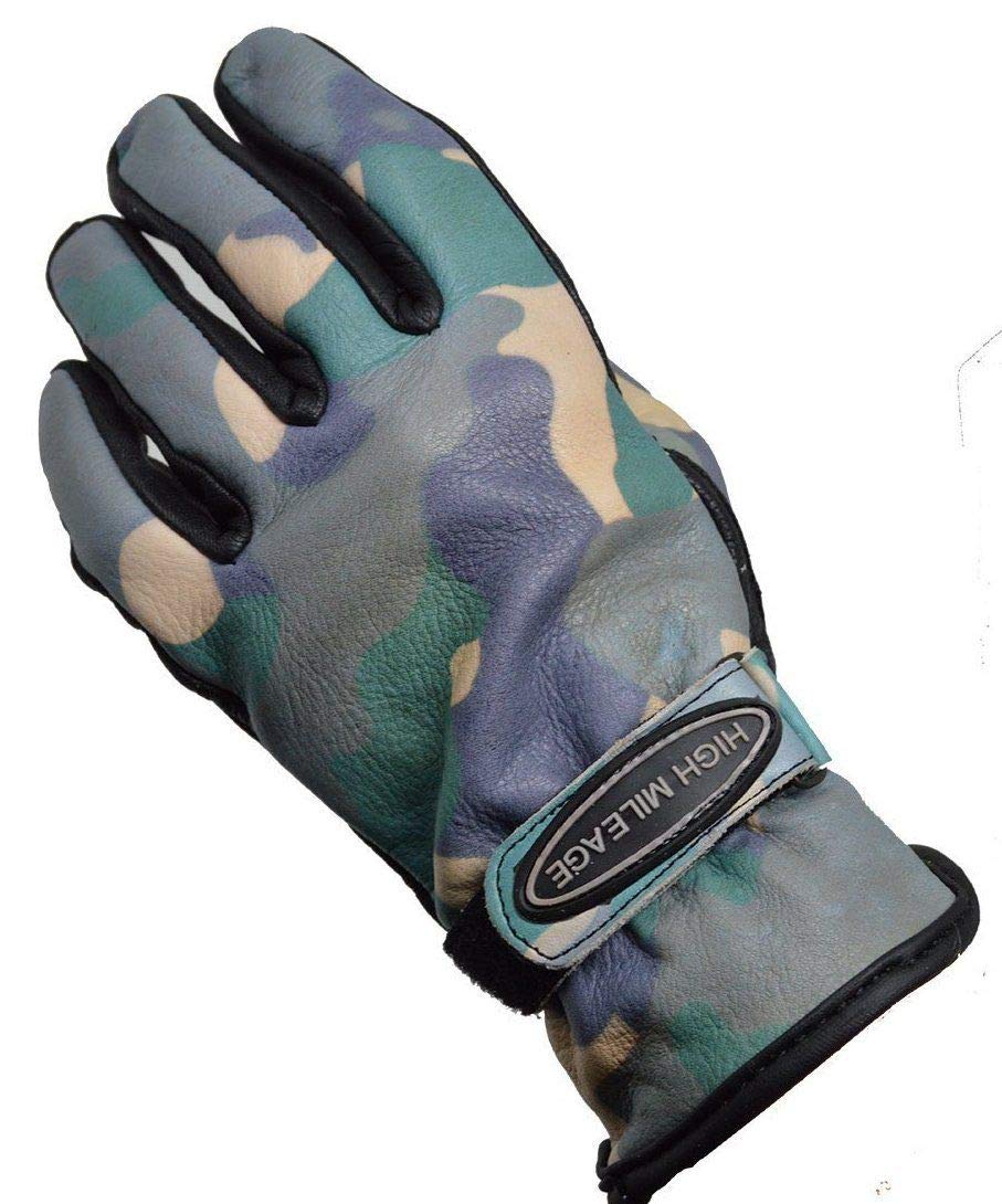 Mens Motorcycle Long Guantlet Camo Real Leather Biker Gel Palm Lined Gloves New