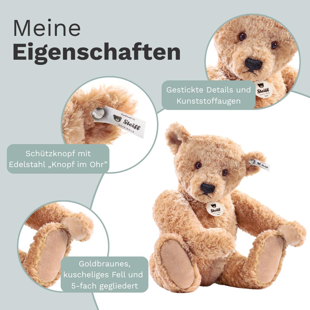 Steiff Kuscheltier Elmar Teddybär, Süßes Stofftier mit Kunststoffaugen, Kinder, Jungen & Mädchen, Plüschtier 40 cm, Beige, 022463