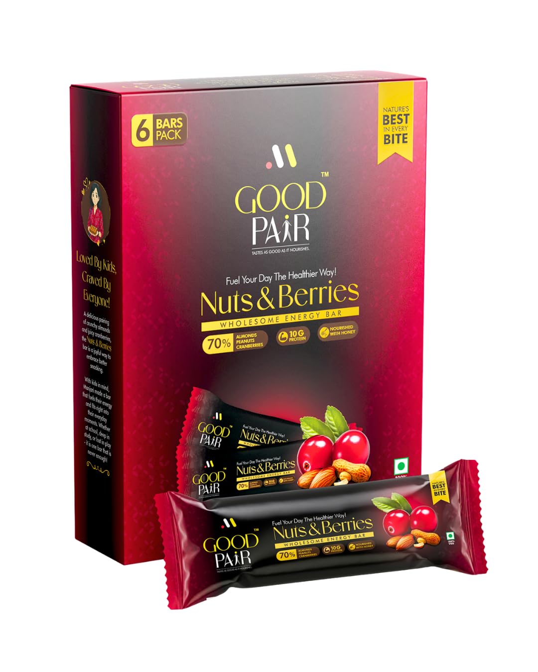 GOOD PAIR | Nuts & Berries Energy Bars (Pack of 6x35g each) | 10g Natural Protein | No Artificial Sweeteners, Flavours or Preservatives | All Natural Ingredients-image-43