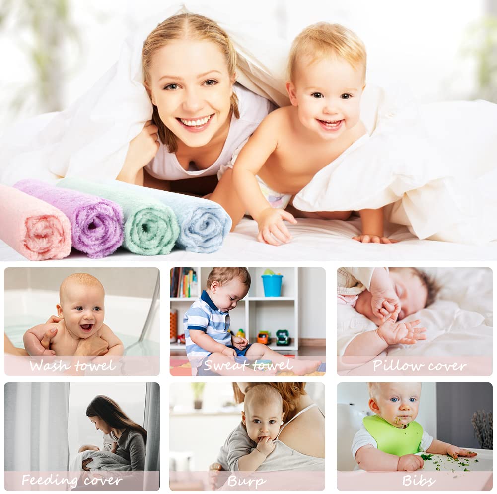 12 Pack Baby Washcloths, 25 x 25 CM Coral Fleece Washcloths, Extra Absorbent and Soft Wash Cloth for Infants Sensitive Skin