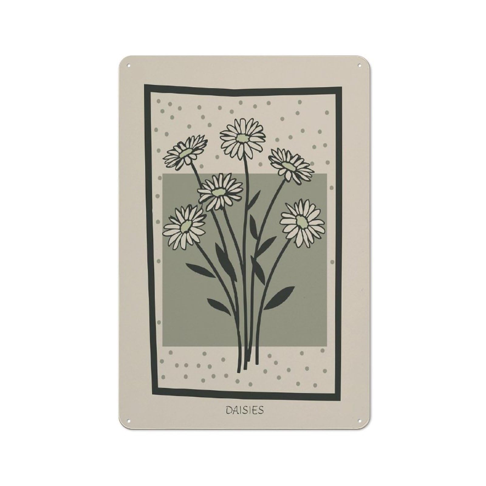 Junmoney Style-22 Modern Vintage Daisy Flower Bouquet Mid Century Office Metal Sign 30X20cm, Creative Space Decor For Home Office, Reading Corner Or Bedroom