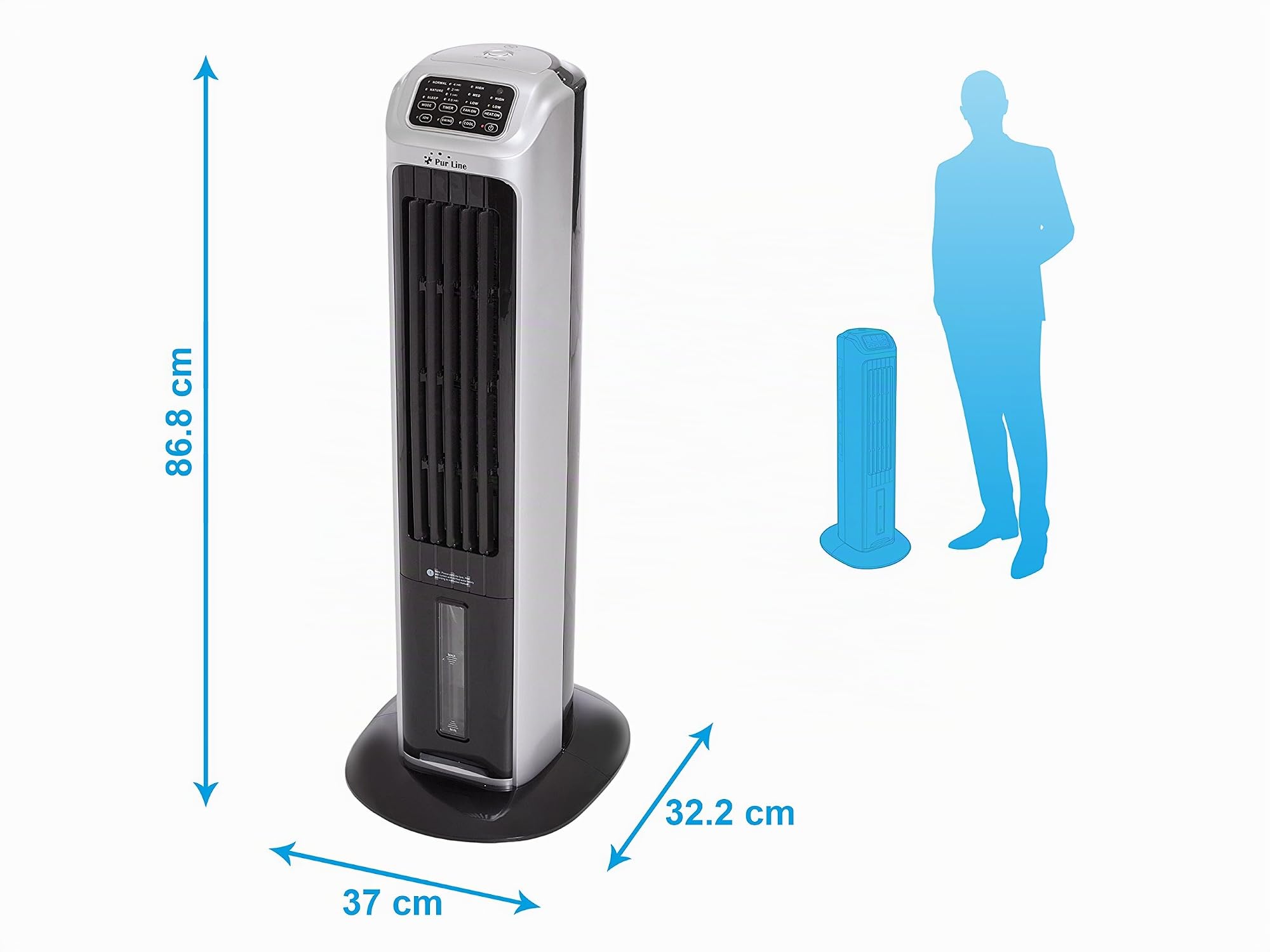 Purline Rafy 82 Climatizador Evaporativo con Función Calor, Humidificador, Ionizador, Abs, Negro Y Plata, 37 X 32.2 X 86.8