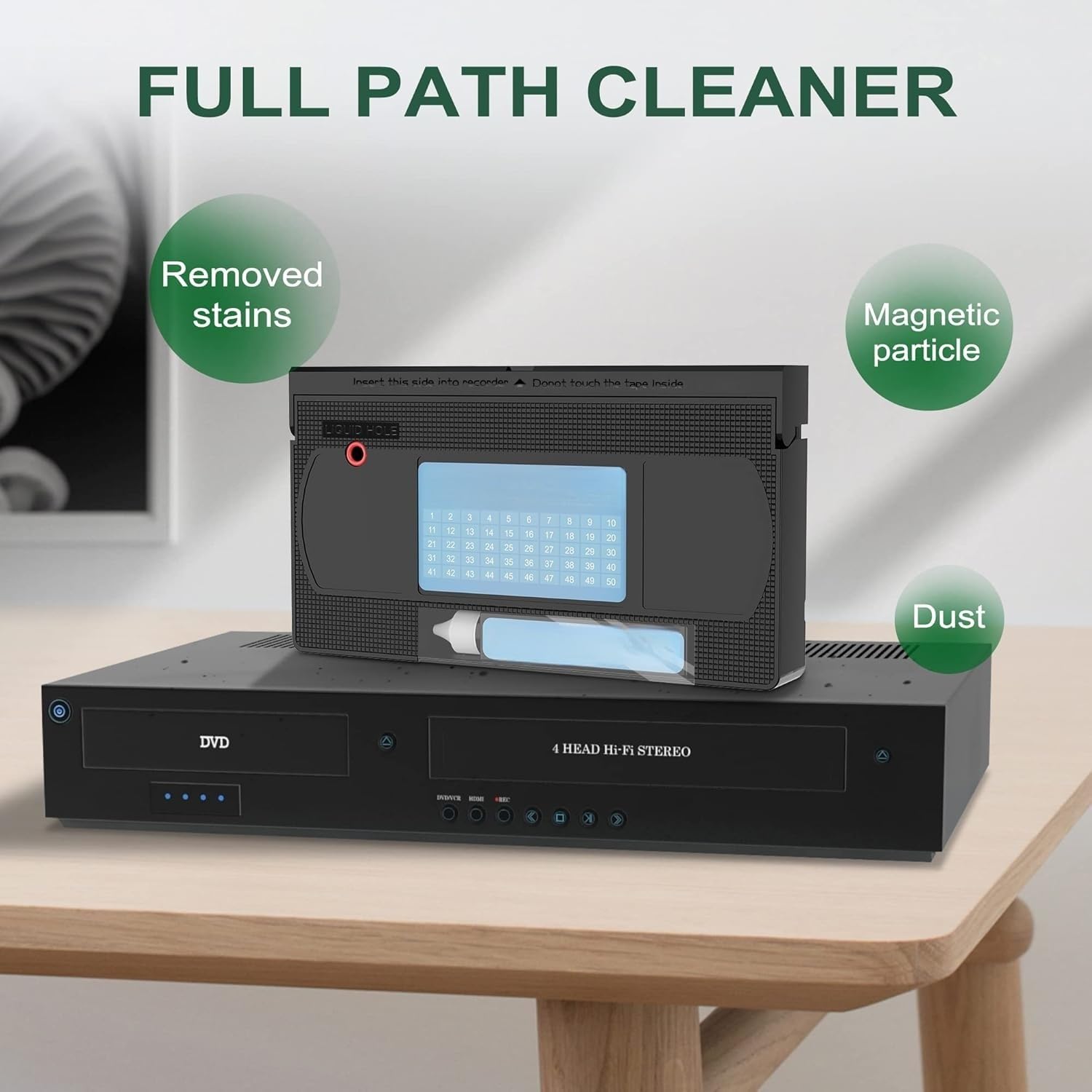 Nettoyer de Tête de Magnétoscope pour Les Joueurs VCR VHS, Cassette de Nettoyage pour Têtes Vidéo VHS, la Technologie Humide et 50 Fois Réutilisable, avec Liquide de Nettoyage