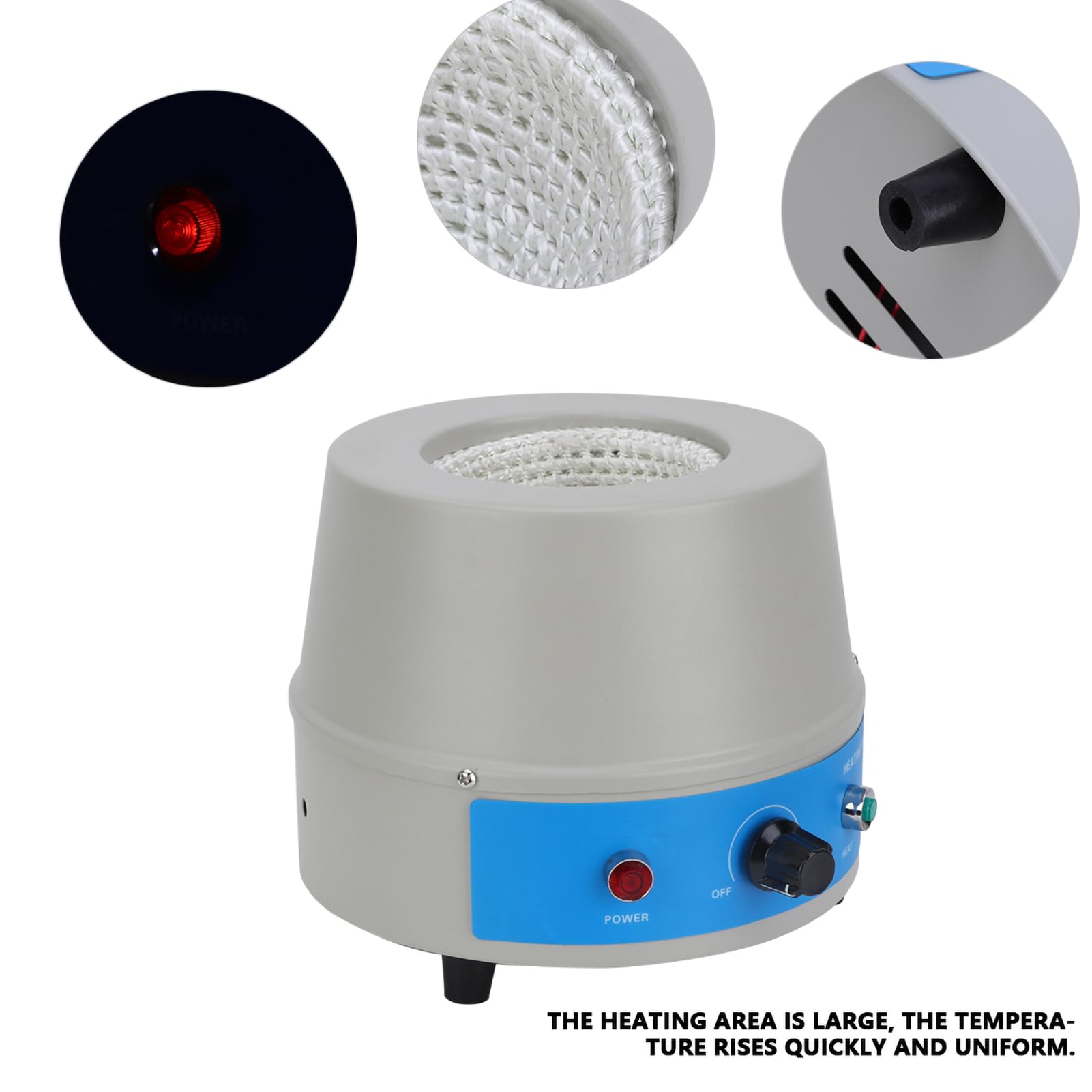 Manto Calefactor Eléctrico, Calentador Termostático de Laboratorio de 250 ml, Herramienta de Manto Calefactor con Agitador Magnético, Control de Temperatura 450 ℃(220V-Gris)
