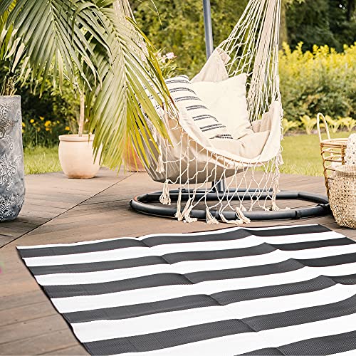INFBLUE Reversible Mats, Plastic Straw Rug, Modern Area Rug, Large Floor Mat and Rug for Outdoors, RV, Patio, Backyard, Deck, Picnic, Camping (6 x 9 FT, Black Stripe) - Image 5