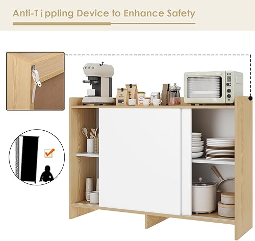 Miniatura 6 de HIFIT Armario de cocina con almacenamiento, armario de almacenamiento moderno de 43 pulgadas con puertas corredizasestantesoporte para microondas,