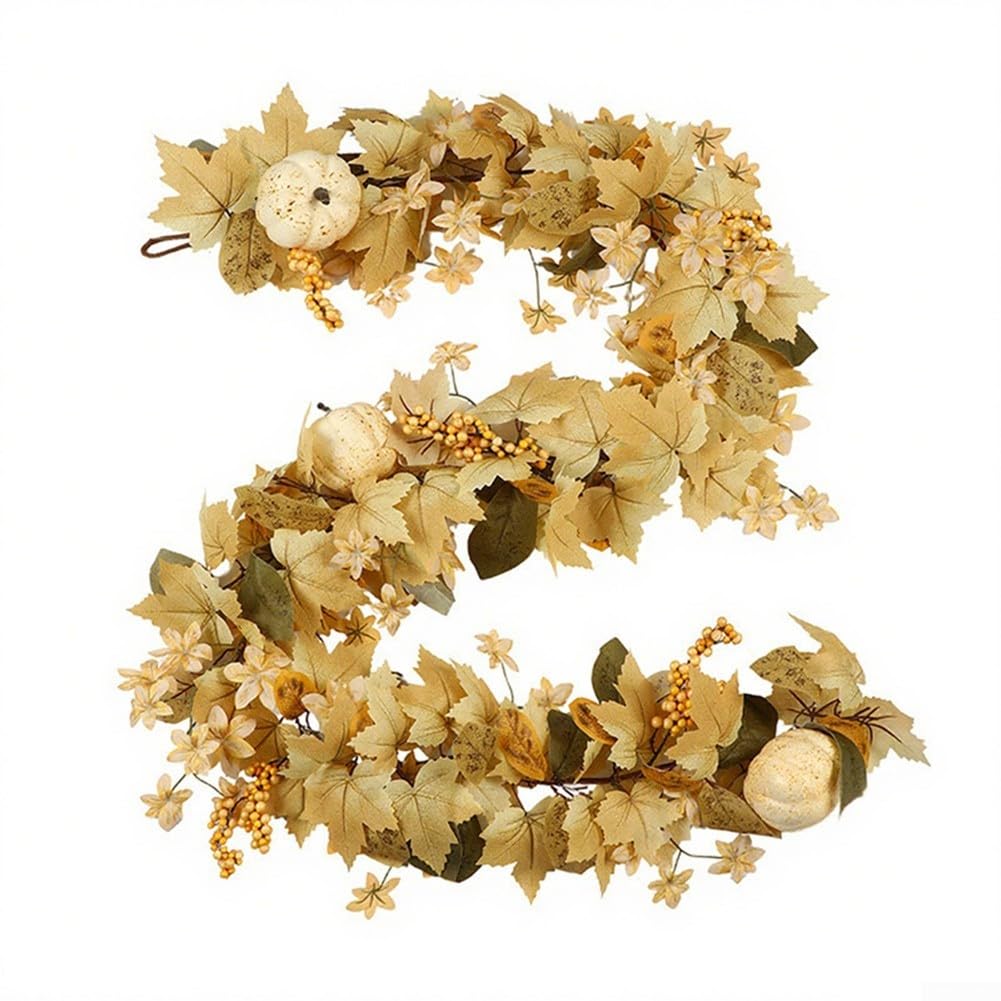Guirlande de vigne de citrouille artificielle beige 180cm pour décoration d'automne