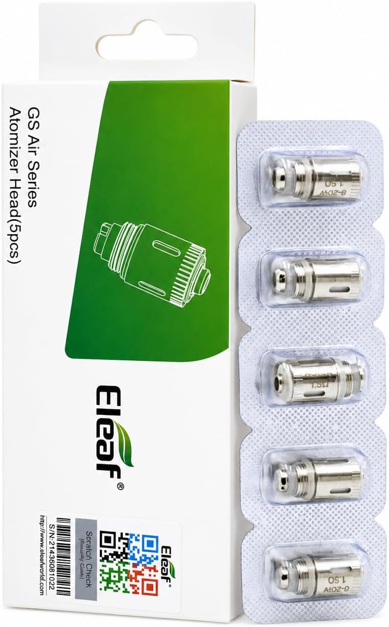 ELEAF GS Air Coils 1.5 Ohm [Pack of 5] Replacement | Authentic Dual-Coil Atomizer Heads for GS Air, GS Air 2, GS Air 4, GS Drive, GS Baby, and iJust Start Kits, No Nicotine