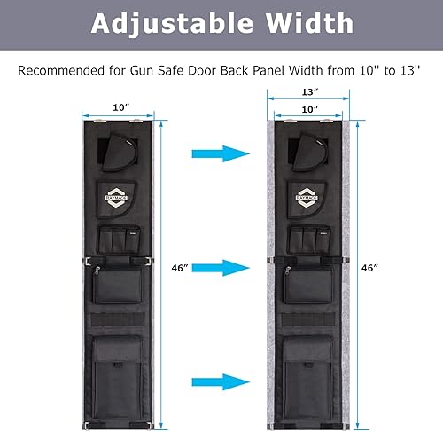 Miniatura 5 de RAYMACE Organizador de panel de puerta seguro para armas de 10 pulgadas de ancho x 46 pulgadas de alto, ancho ajustable a 13 pulgadas, solución de