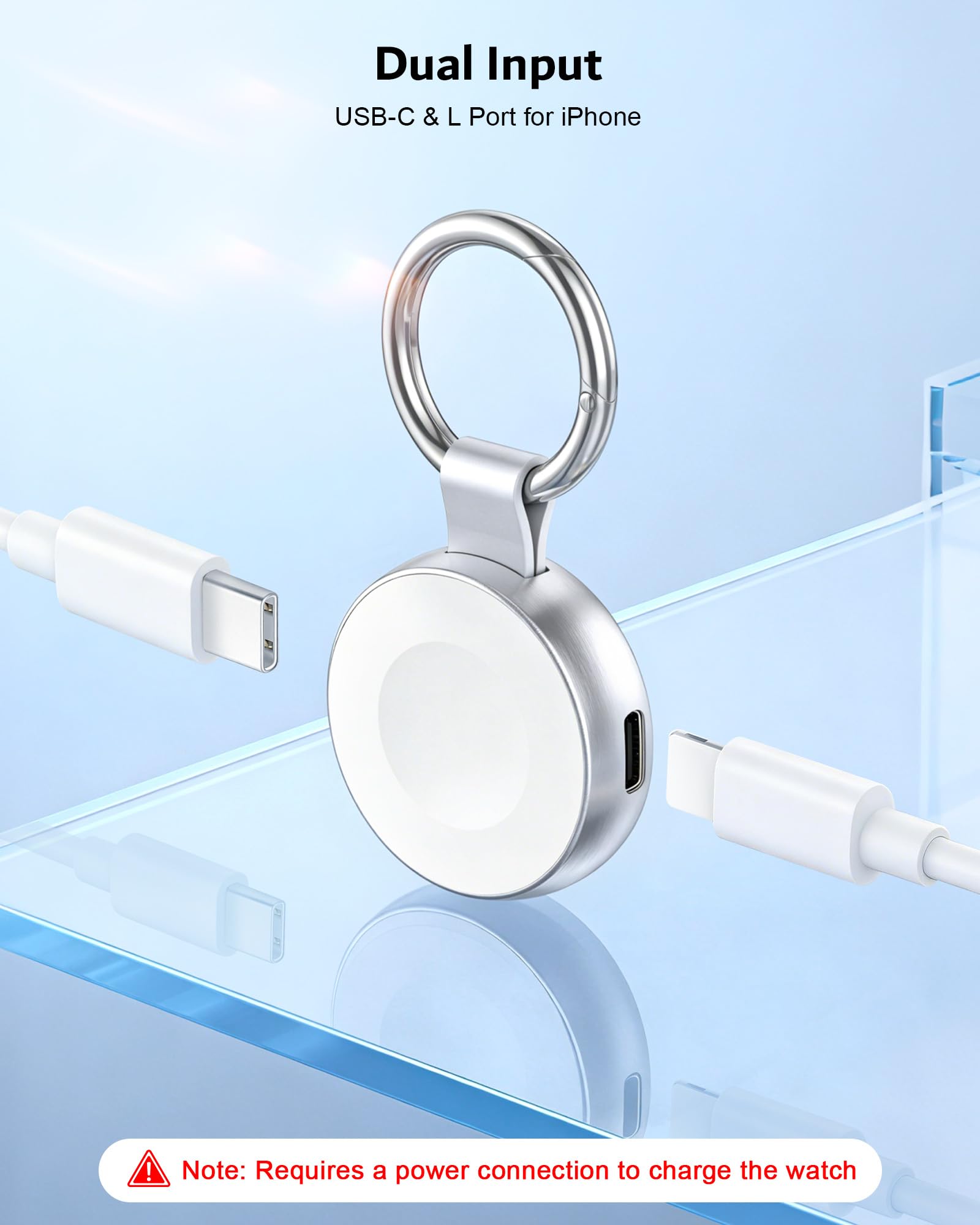 Charger with Keyring for Apple Watch - imodomio Travel Portable Charger for Apple Watch with USB C & iPhone Power Port, Magnetic Wireless Charger for iWatch Series 11/10/9/8/Ultra/7/6/SE — view 3