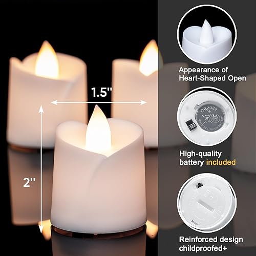 Miniatura 5 de Homemory Paquete de 48 velas votivas LED parpadeantes sin llama, más de 200 horas de duración a pilas, color blanco suave para el día de San