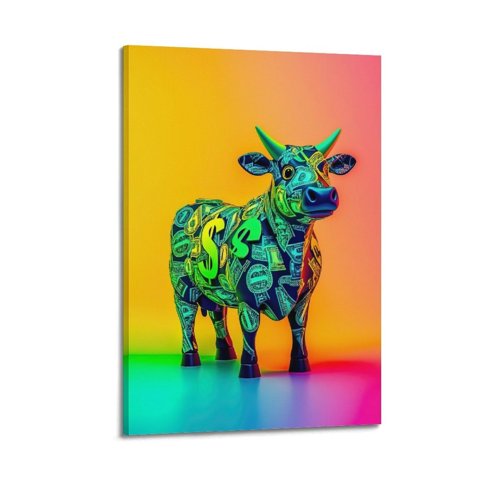 WZKTCL Animal Poster The Magic Cow Poster Decorative Painting Canvas Wall Posters And Art Picture Print Modern Family Bedroom Decor Posters 24x36inch(60x90cm)
