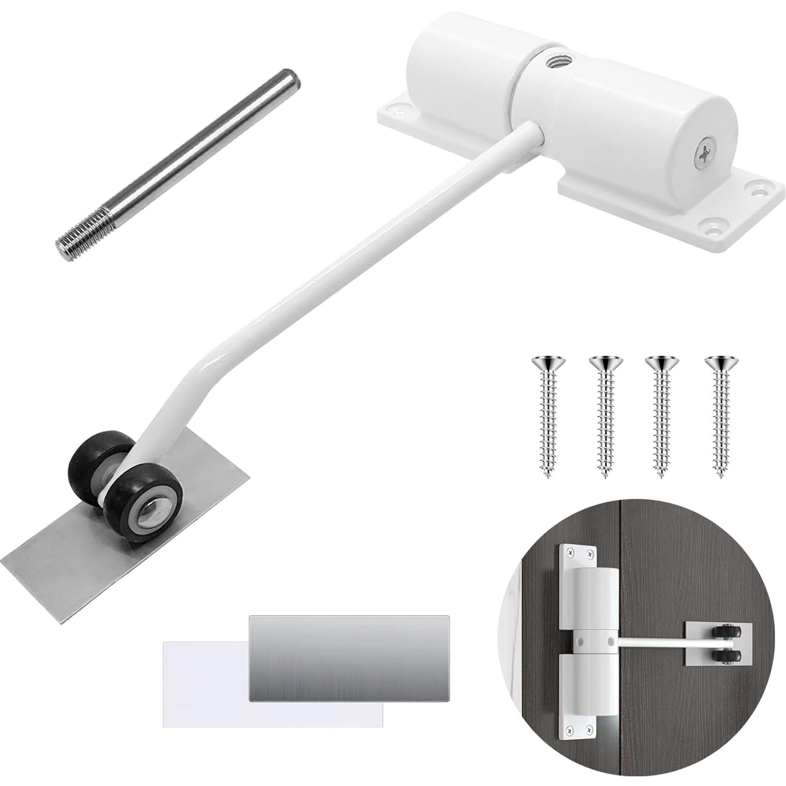 Automatic Door Closer,Safety Automatic Door Closer,Adjustable Door Spring Closer Door Stopper for Commercial & Home Use,Quiet Auto Door Closing with Adjusting Rod and Screws