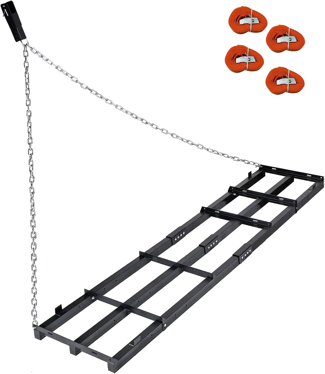 8 Ft Drag Harrow Driveway Grader, Heavy Duty Tow Behind Lawn Rake with 5 Ft Chain, 4 Safety Belts, 2 Adjustable Bars, Driveway Drag for Gravel, Sand, Lawn, Soil, Hay, ATV, UTV, Tractor, Mower, Black 8 Ft-Black