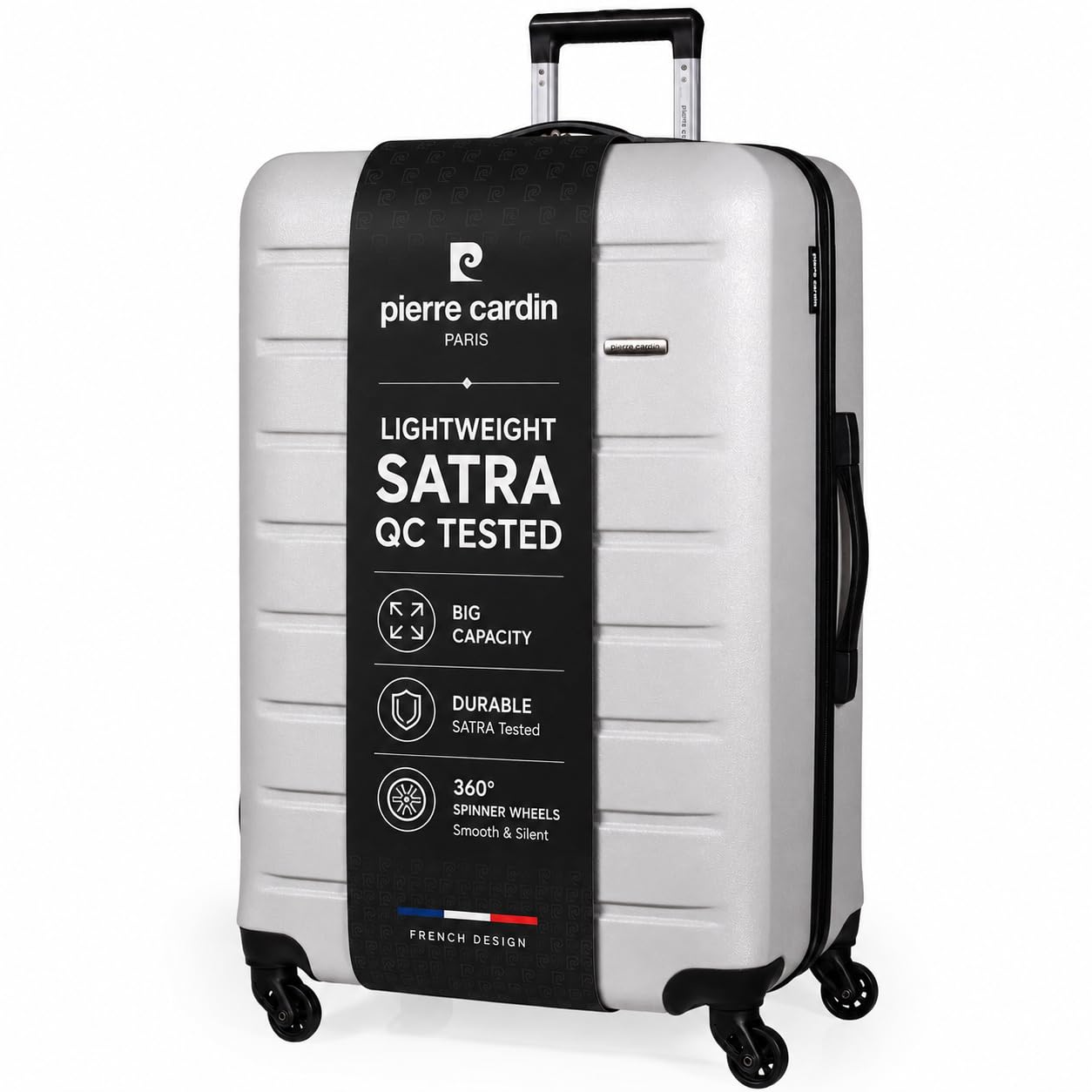Pierre Cardin 30 Inch Large Suitcase - Light Grey Luggage on Spinner Wheels